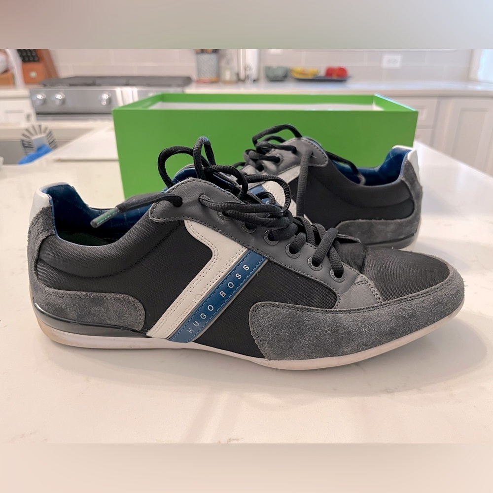 Hugo Boss Green SPACIT Charcoal Trainer sneakers—very lightly used